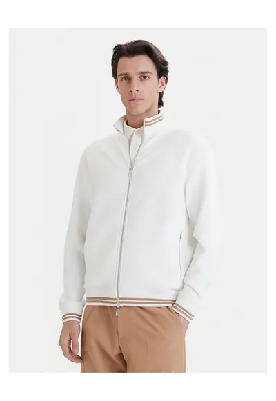 Bluza barbati - fermoar - ecru - 54% modal - 38% poliester - 8% elastan