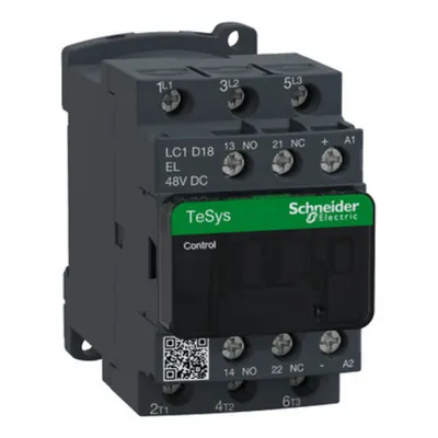 Contactor, TeSys Deca, 3P(3NO), AC-3/3e, <=440V, 18A, bobina cu consum redus 48V CC, terminale cu surub