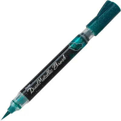 Pensulă Pentel Arts - Dual metallic, verde și albastru