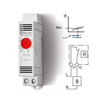 Termostat de panou (industrial) - 1 contact, 10 A, Standard, (0...+60)°C, Termostat - Montare pe șina 35 mm (EN 60715), NI (contact normal inchis)
