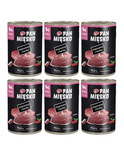 PAN MIĘSKO Carne de porc cu rață hrană umedă pentru căței 6x400 g
