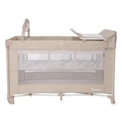 Patut pliabil Noemi Plus Fog Beige Star cu 2 nivele, usa laterala cu fermoar, roti cu sistem de blocare, accesorii incluse