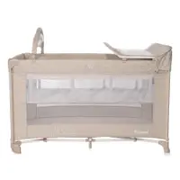 Patut pliabil Noemi Plus Fog Beige Star cu 2 nivele, usa laterala cu fermoar, roti cu sistem de blocare, accesorii incluse