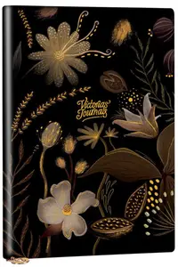 Caiet Victoria's Journals Florals - Auriu și negru, copertă plastică, cu puncte, 96 de foi, format A5