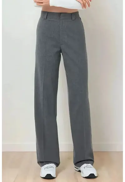 Pantaloni dama gri cu talie inalta