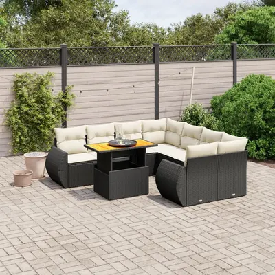 Gossi set mobilier de gradina cu perne, 9 piese, negru, poliratan