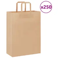Gossi pungi de hartie 250 buc cu manere maro 26x12x35 cm