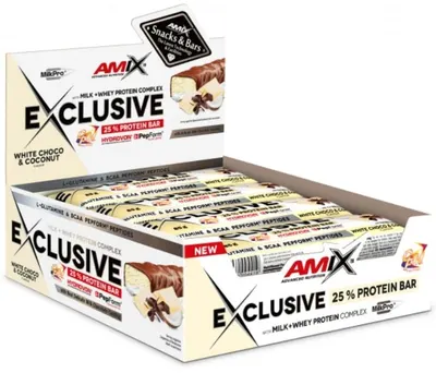 Exclusive Protein Bar, ciocolată albă și cocos, 12 buc, Amix