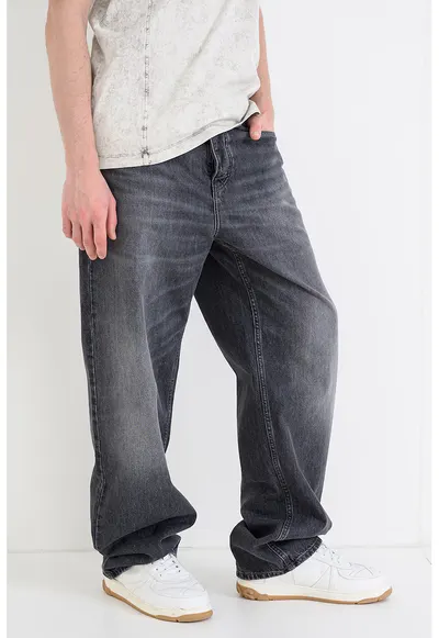 Blugi relaxed fit cu talie medie - Gri inchis