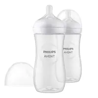 Set 2 biberoane cu tetina silicon Avent Natural Response 330 ml 3 luna +