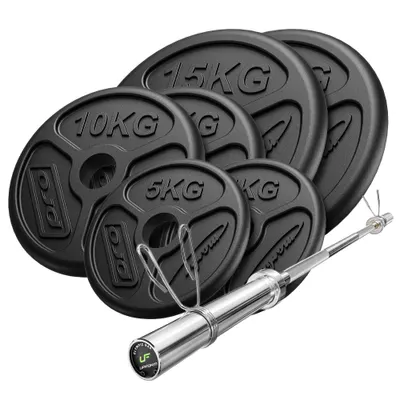 Set de bare olimpice și discuri pentru antrenament cu greutăți 75 kg