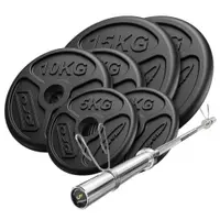 Set de bare olimpice și discuri pentru antrenament cu greutăți 75 kg