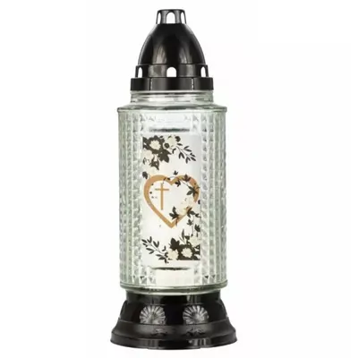 Candela din Sticla, Model Inima si Cruce, Neagra