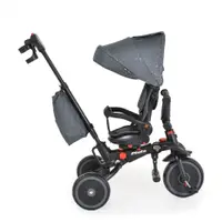 Tricicleta pentru copii Byox Pluto Grey pliabila, cu scaun rotativ si spatar reglabil, roti din cauciuc Eva, maner cu control al directiei, 2 seturi suport picioruse, sistem roata libera si frana pe rotile din spate