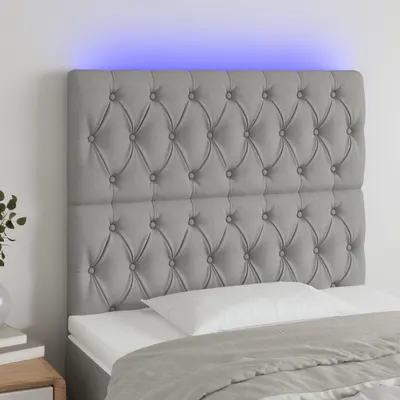 vidaXL Tăblie de pat cu LED, gri deschis, 90x7x118/128 cm, textil