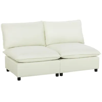 HOMCOM Canapea 2 locuri modulară, canapea de living modernă 146 cm fără brațe cu șezut larg, perne groase, crem | Aosom Romania