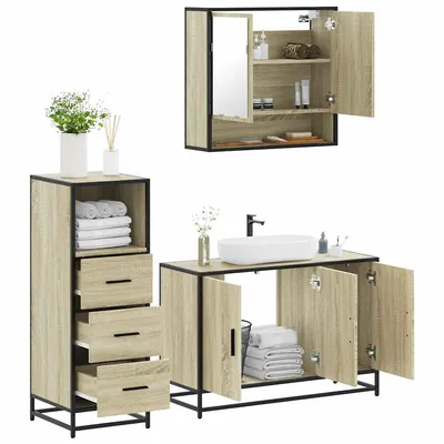 Gossi set mobilier de baie, 3 piese, stejar sonoma, lemn prelucrat