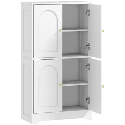 HOMCOM Comodă Bucătărie, Dulap Bucătărie cu 2 Dulapuri, 4 Uși Arcuite, 2 Rafturi Reglabile, cu Dispozitiv Anti-Răsturnare, 60x30x110 cm, pentru Sala de Masă, Living, Alb | Aosom Romania