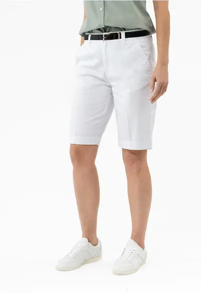 Pantaloni scurti din bumbac - dama - cu pliu - cu cordon - Regular Fit - P-Kerry - alb - Alb