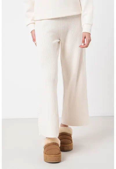 Pantaloni ampli cu talie inalta - Alb fildes