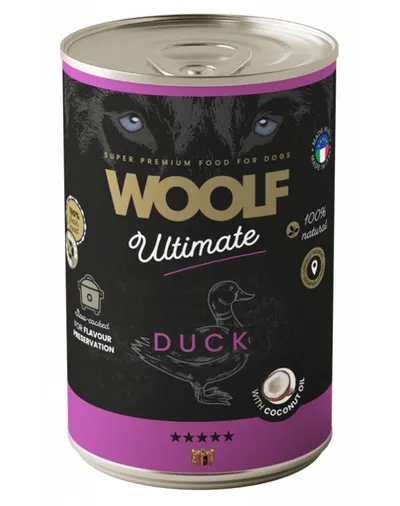 WOOLF Ultimate Adult Dog hrană câini rață cu ulei de cocos 400 g