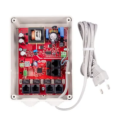 Kit switch PoE pentru 5 camere IP ATTE Power IPB-5-10A-S4, 6 porturi, 90 W, cutie exterior ABOX-S4, sigurante electronice, sursa alimentare