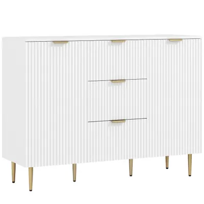 HOMCOM Dulap de Depozitare pentru Bucatarie cu 3 Sertare, Rafturi Reglabile și Picioare Metalice, 120x40x89,5 cm, Alb | Aosom Romania