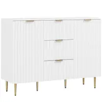 HOMCOM Dulap de Depozitare pentru Bucatarie cu 3 Sertare, Rafturi Reglabile și Picioare Metalice, 120x40x89,5 cm, Alb | Aosom Romania