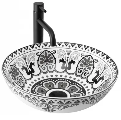 Lavoar pe blat cu design rotund cu model etnic alb-negru, Rea Etno