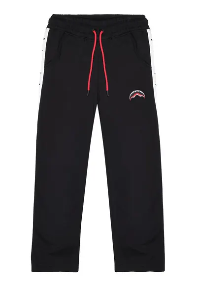 Pantaloni de trening cu croiala dreapta si snur de ajustare Next Level - Negru/Alb optic