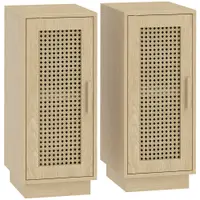 HOMCOM Set de 2 Noptiere, Poliță Reglabilă și Ușă din Rășină Împletită, Stil Boem, 25 x 30 x 60 cm, Lemn Natural | Aosom Romania