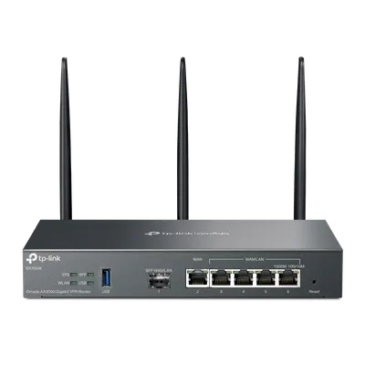 "Omada AX3000 Wi-Fi 6 Gigabit VPN Router PORT: 1× Gigabit SFP WAN/LAN Port, 1× Gigabit RJ45 WAN Port, 4× Gigabit WAN/LAN RJ45 Po