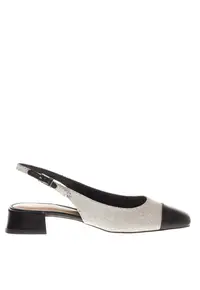 Pantofi slingback cu insertii de piele - Alb/Negru
