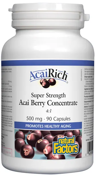 Acai Berry Concentrate 4:1, 500 mg, 90 capsule, Natural Factors