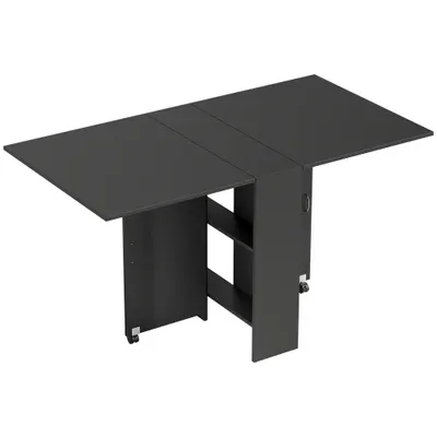 HOMCOM Masă Pliantă din Lemn cu Roți, pentru 4-6 Persoane, 75x140x75 cm, Negru | Aosom Romania