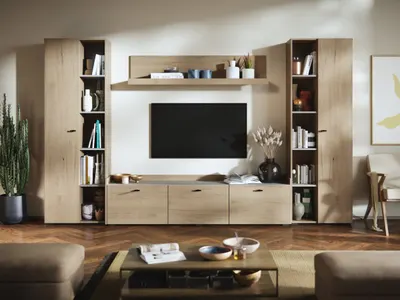 Living Silensia C5 - Mobila sufragerie aspect lemn / bej