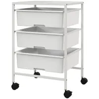 HOMCOM Cărucior Multifuncțional cu 3 Coșuri și Roți, Cărucior pentru Bucătărie și Birou din Oțel și Plastic, 40.8x33.5x60.5 cm, Alb | Aosom Romania