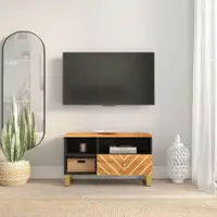 Gossi dulap tv, maro si negru, 80x33,5x46 cm, lemn masiv de mango
