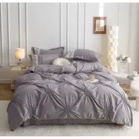 Lenjerie de Pat Premium, JOJO HOME, Finet Soft Touch, cu Inimioare din Pliuri Brodate, si Dantela Delicata, 6 Piese, Nesifonabila si Durabila, Gri deschis