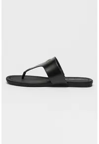 Papuci flip-flop cu monograma metalica - Negru