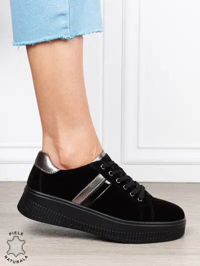 Pantofi sport din piele naturală intoarsa cu finisaje premium CRL1811 NEGRU SUEDE