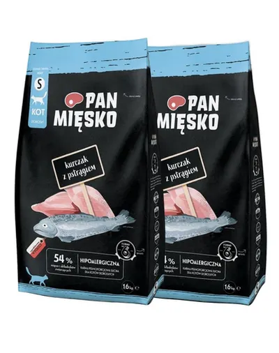 PAN MIĘSKO Hrană uscată pentru pisici pui cu păstrăv S 2x1,6 kg