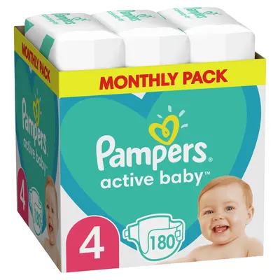 Scutece bebeluși Pampers - Active Baby 4, 180 buc.