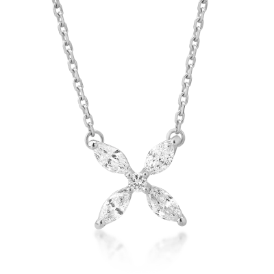 Lant cu pandantiv din aur alb cu diamante marquise si rotunde de 0.31ct