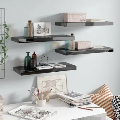 Gossi rafturi de perete 4 buc. negru extralucios, 60x23,5x3,8 cm, mdf