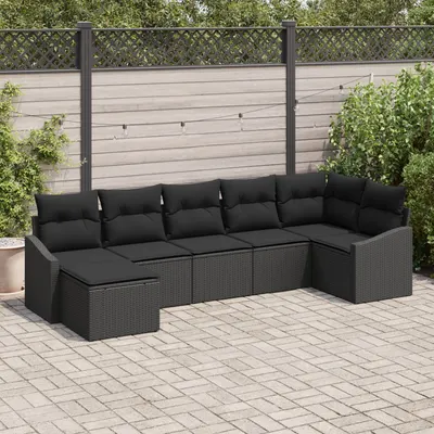 Gossi set de canapea de gradina cu perne 7 piese negru ratan poliester