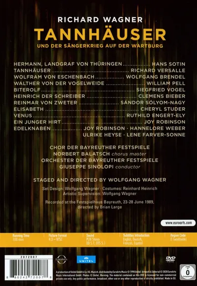Richard Wagner: Tannhauser (2DVDs) | Richard Versalle, Cheryl Studer, Ruthild Engert-Ely, Hans Sotin, Orchester der Bayreuther Festspiele, Giuseppe Sinopoli
