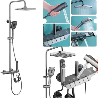 Set Premium: coloana dus, alama-cupru, 4 functii, butoane piano, gri grafit