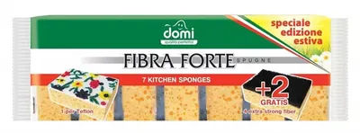 Set de bureți de bucătărie Domi - Fibra Forte, 5 bucăți, galben
