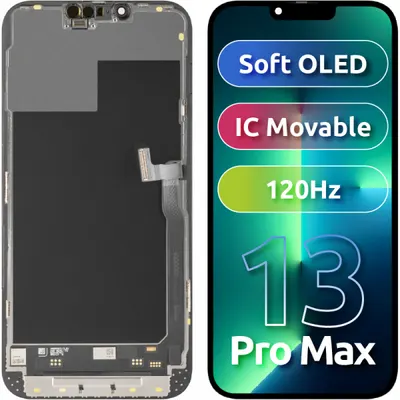 Display cu Touchscreen MP compatibil cu Apple iPhone 13 Pro Max, cu Rama, Versiune Soft OLED FHD 120Hz IC Movable, Negru